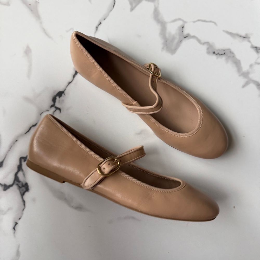 Stuart Weitzman Alice Tan Leather Mary Jane Flats Size 11